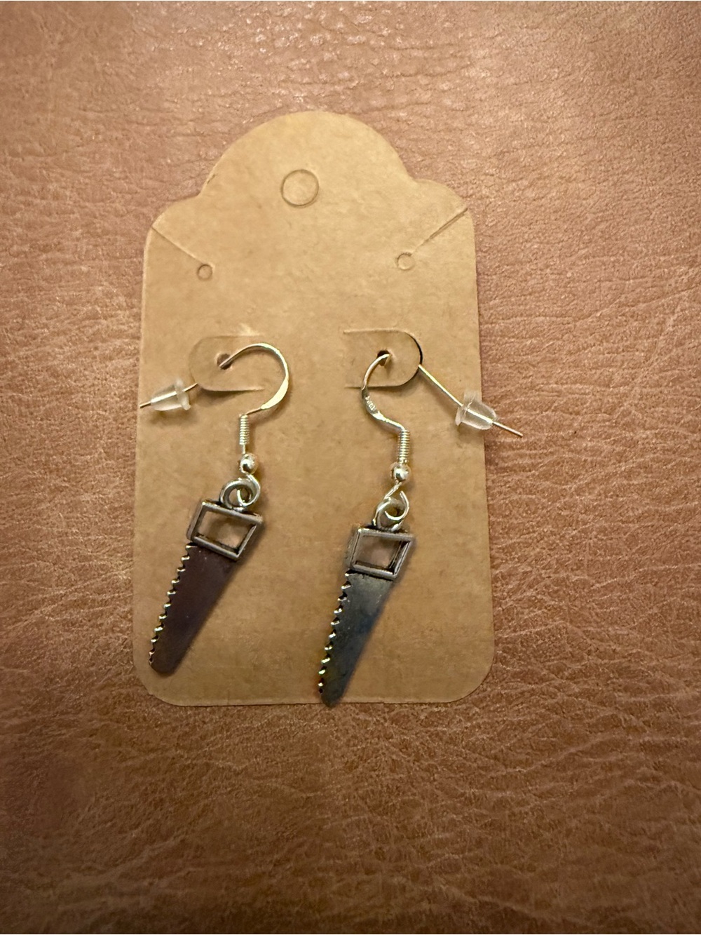 Silver Saw Blade Dangle Earrings with 925 Sterling Hook